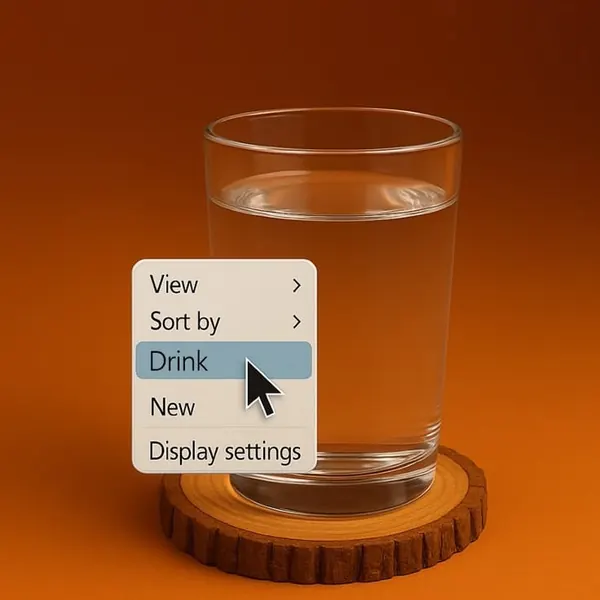 A glass of water with a computer menu on it: Drink.